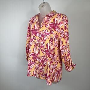 women's Appleseed's orange & pinks floral print shirt size medium Petite